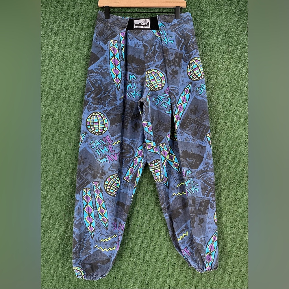 VTG 80s Ocean East Save the Wave Surfer Beach Muscle Pleated Pants Mens Small